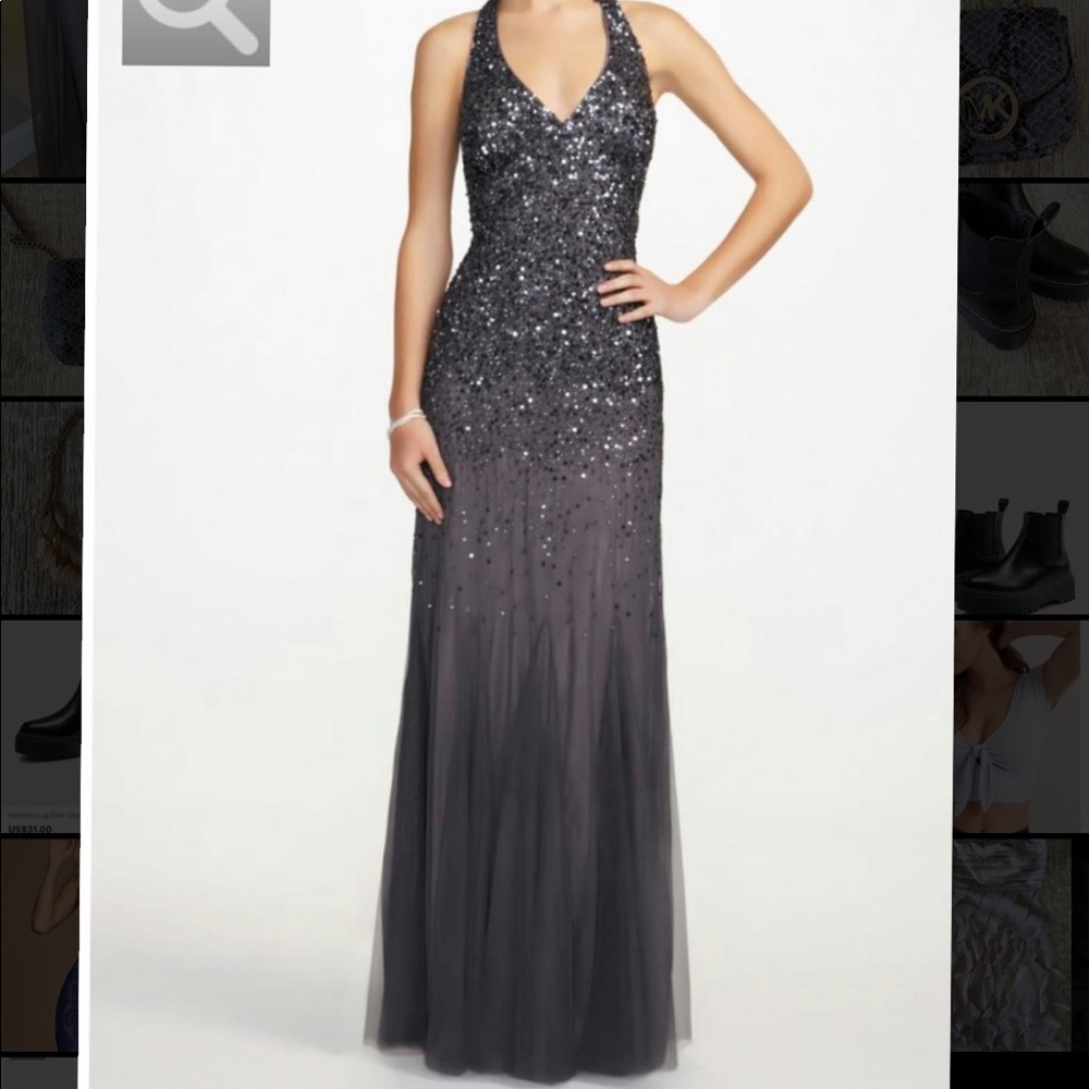 Sequined gown with plunging halter neckline